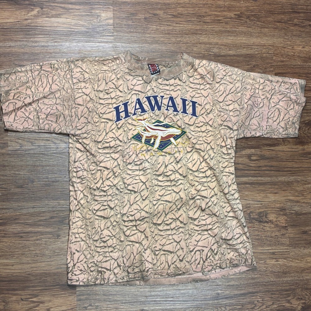 Vintage 90s Hawaii KIS Di2 Whale All Over Print T Shirt Mens XL AOP Surf